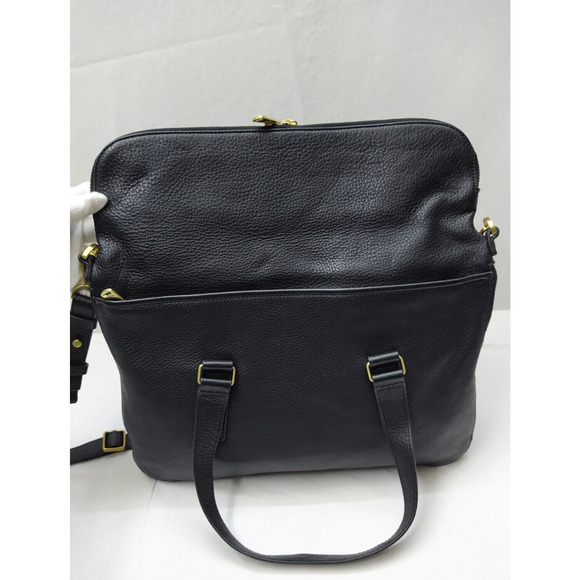 Fossil Black Pebbled Expandable Zipper Double Handles Satchel Shoulder Bag - Picture 10 of 16